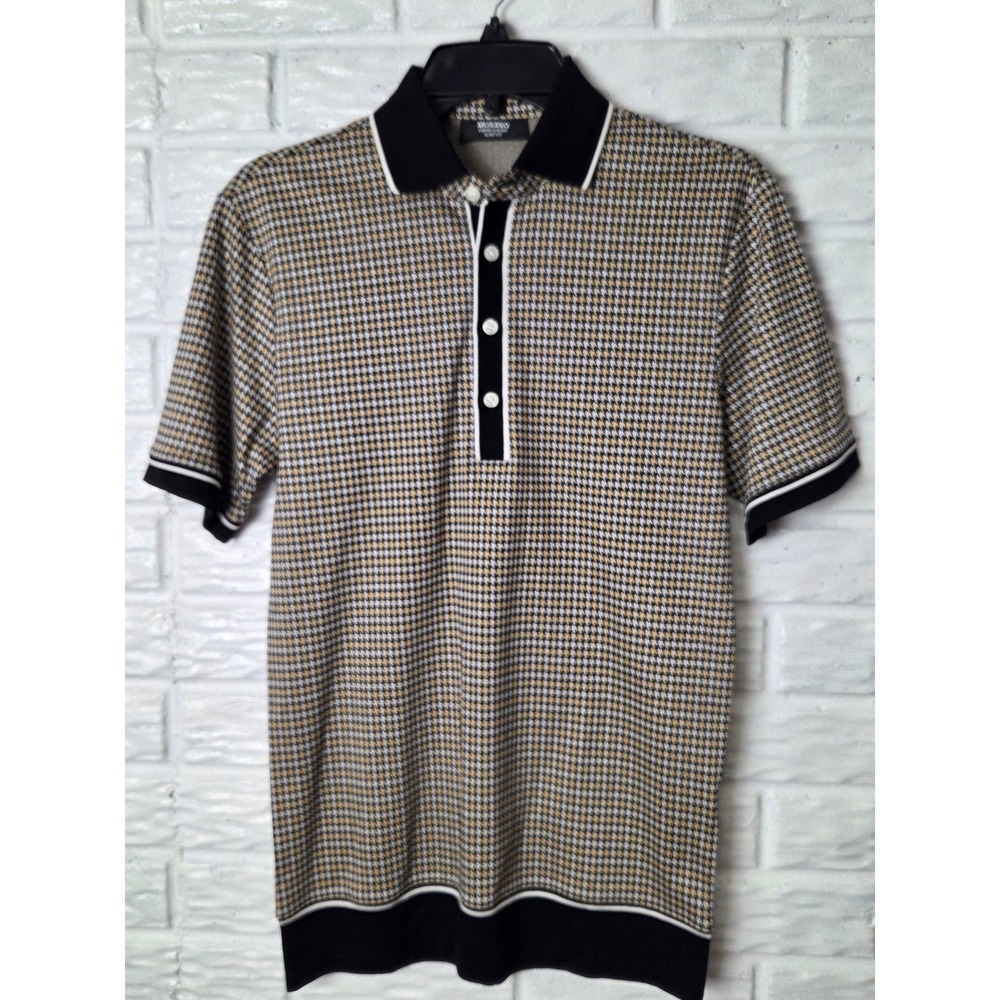 Murano Polo Shirt Men's Small Liquid Luxury Slim Fit Brown Black Houndstooth NWT